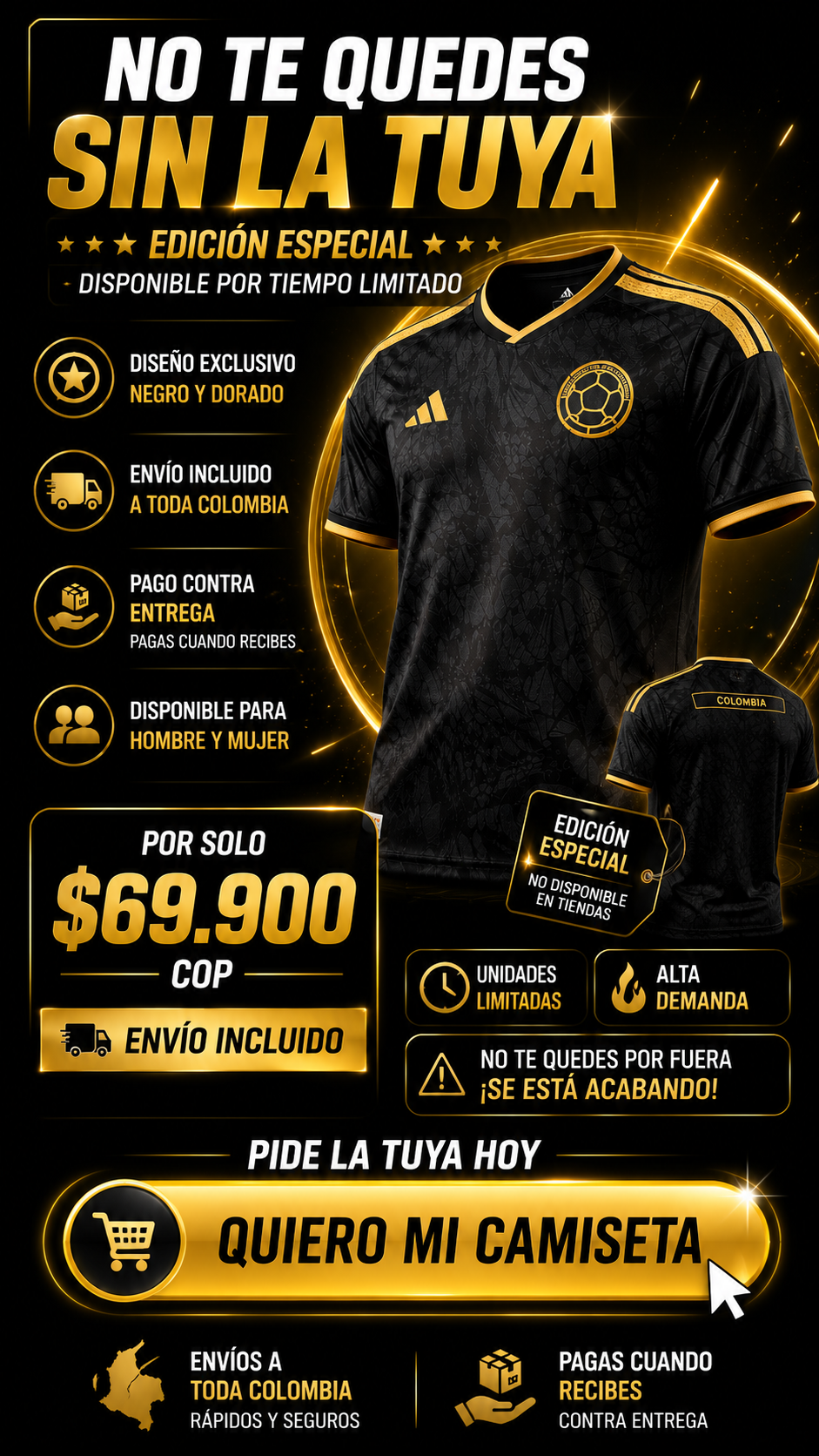 Camiseta Colombia 2026 Player Version Negra